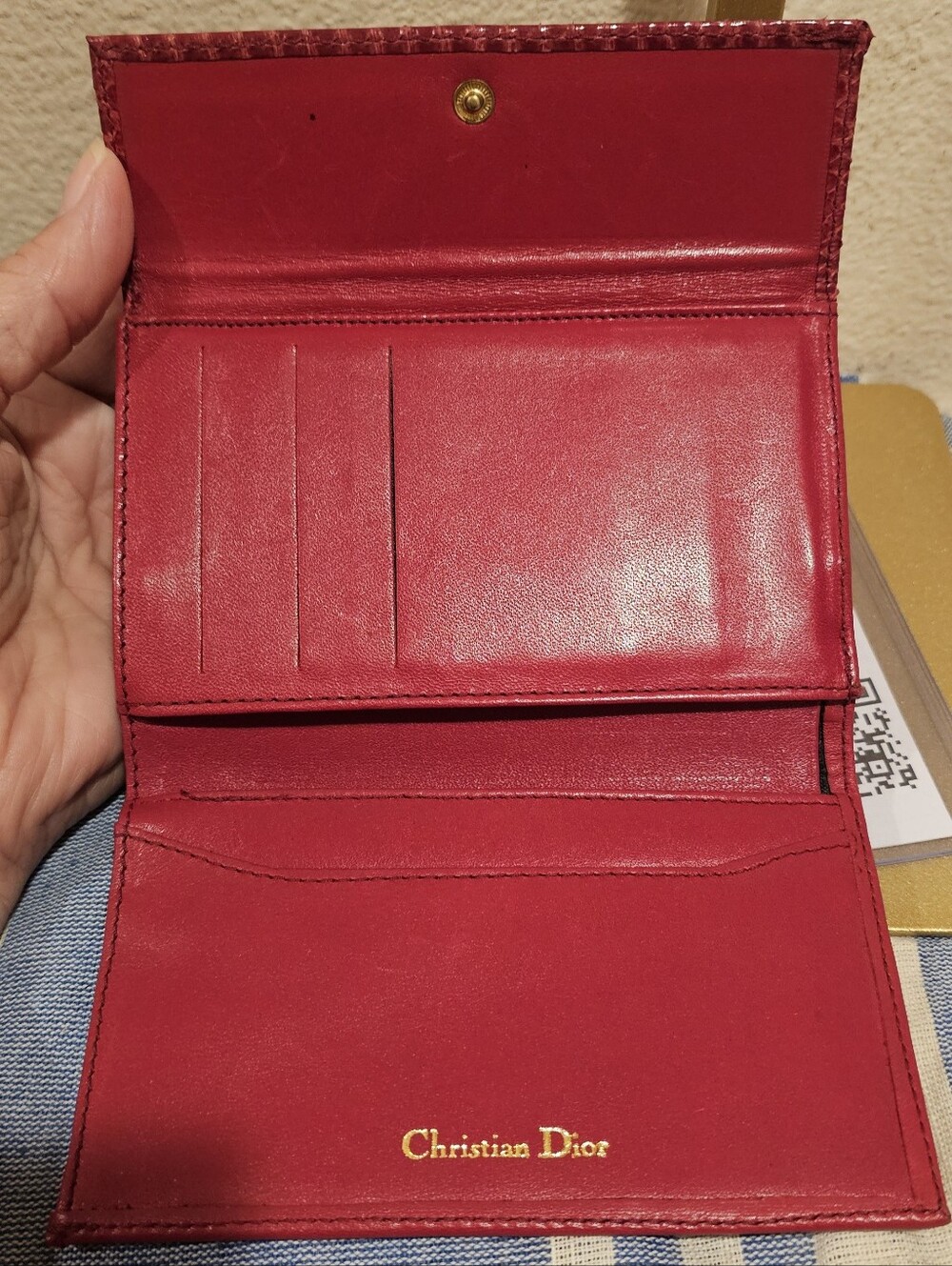 Christian Dior Red Snakeskin Flap W/Kiss Lock Wallet Vintage - Picture 9 of 9
